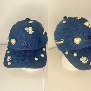 Adidas Blue Denim Hat with Pearl Accents